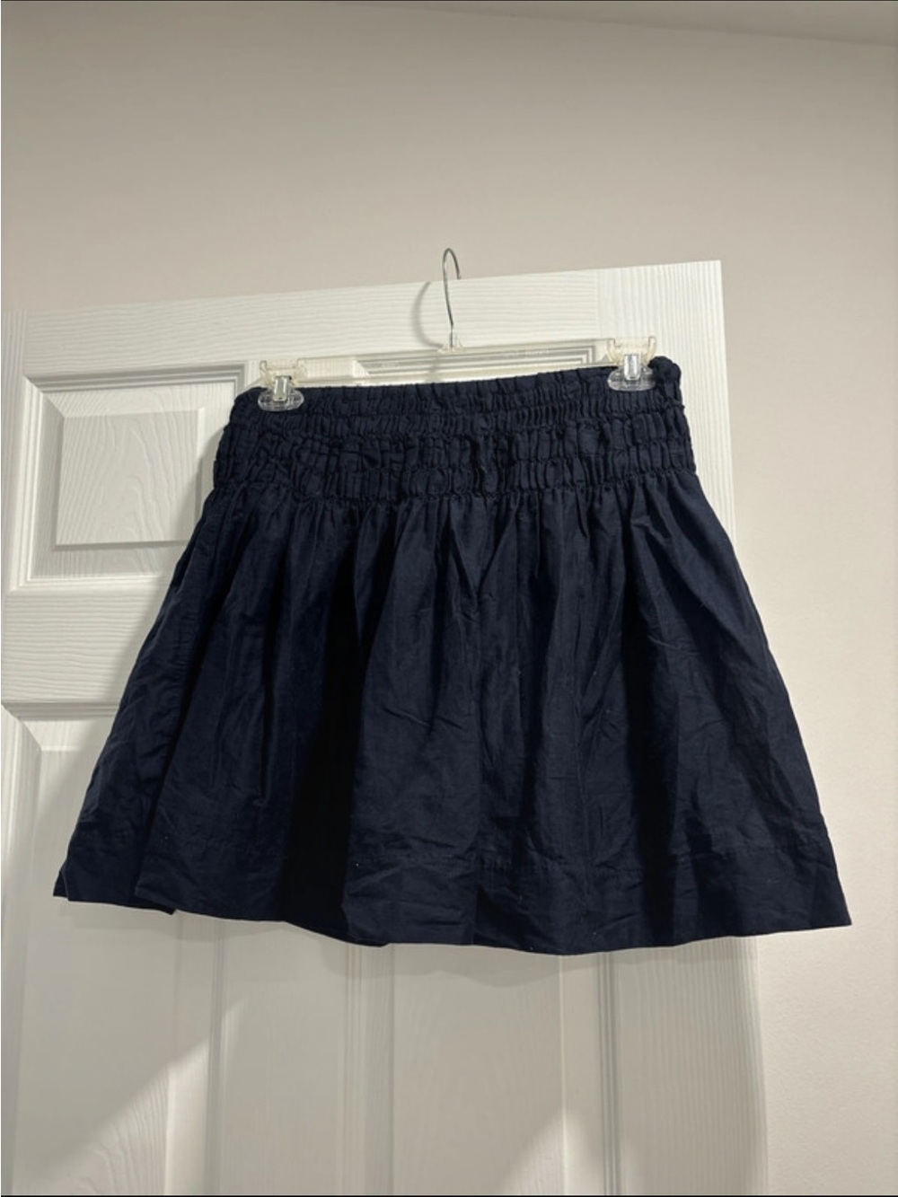 Lord & Taylor Navy Smocked Waist Mini Skirt